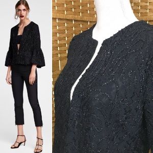Zara Black Lace Embellished Jacket Sz L NWT